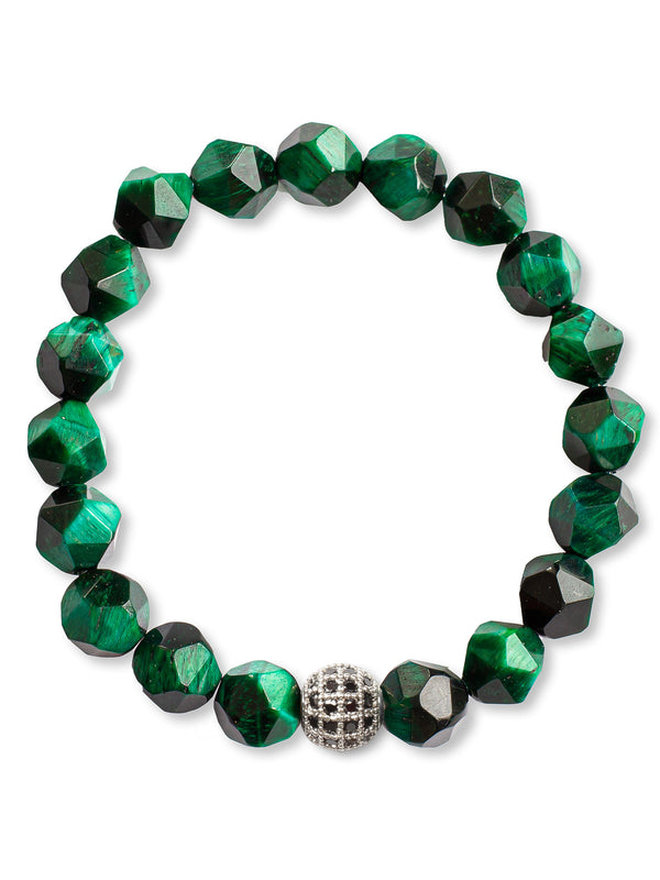 Brazalete Ojo de Tigre Verde Facetado 8mm